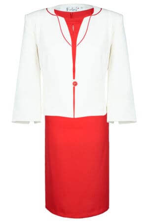 Елегантно бяло сако с 3/4 ръкав и едно копче - червени декорации