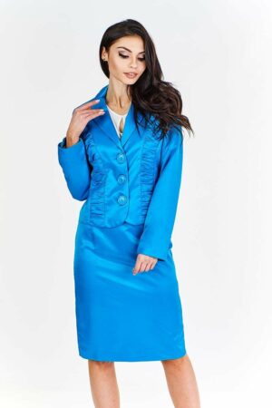 Тюркоазено сатенено дамско сако с дълъг ръкав