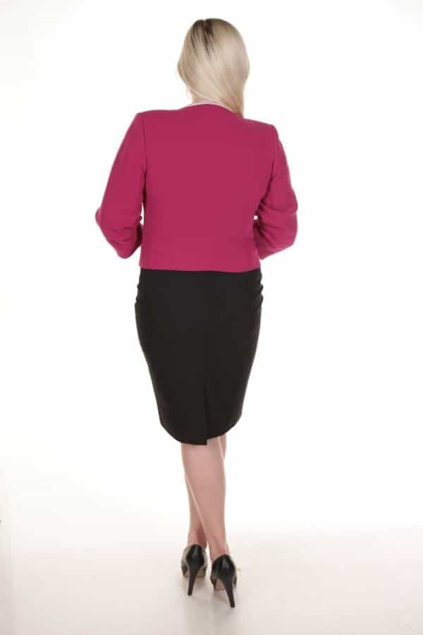 Дамско сако в цикламено розово с 3/4 ръкав и бели биета