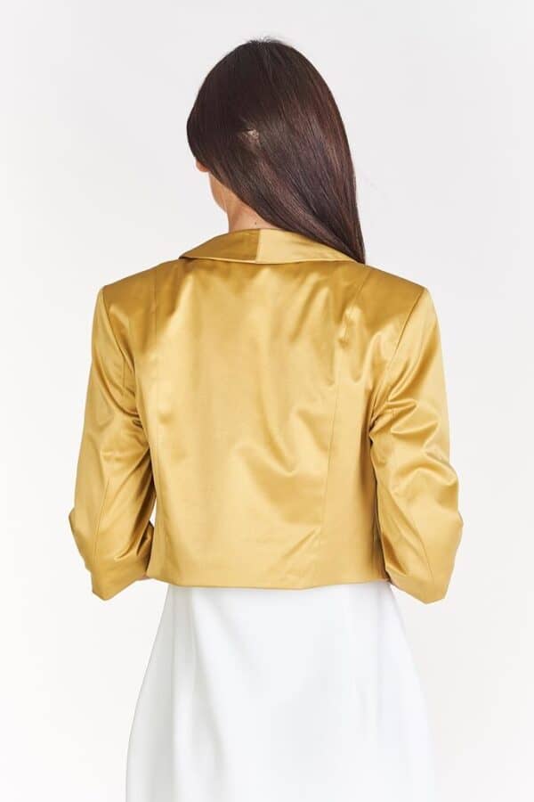 Късо сатенено дамско сако с 3/4 ръкав в наситено жълто