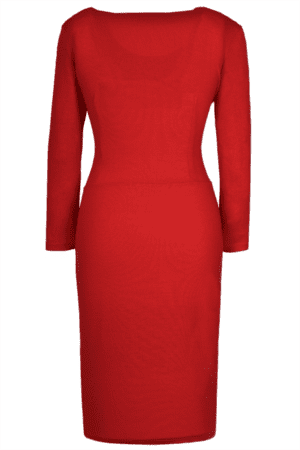Червена права рокля от фино плетиво и дантела