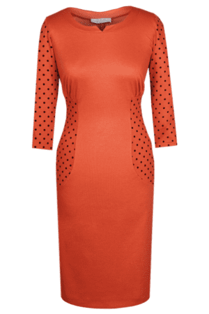 Оранжева рокля от плетено трико с 3/4 ръкав