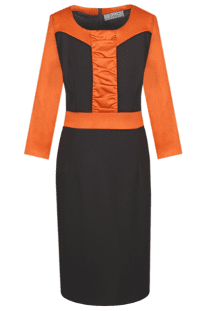 Есенна рокля до коляното в черно и оранжево