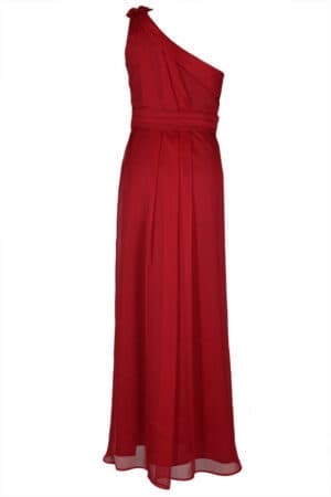 Червена дълга официална рокля от шифон с едно рамо