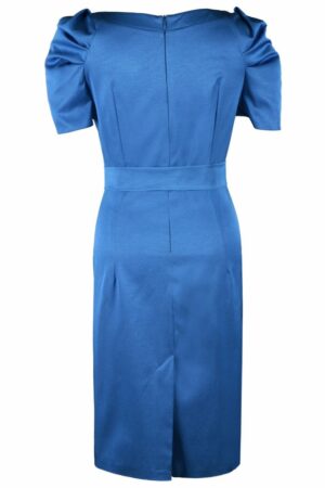 Сатенена ярко  синя  рокля с къс ръкав с набор