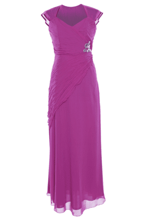 Дълга ярко лилава официална рокля от шифон декорирана с камъни