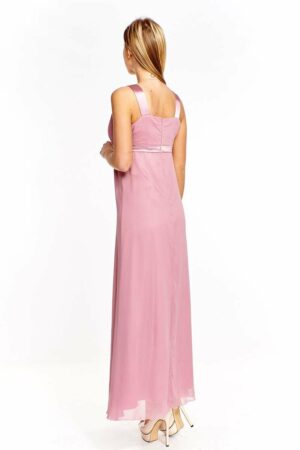 Официална бежово-розова дълга рокля от шифон