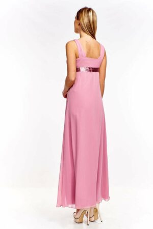 Дълга официална розова рокля от шифон