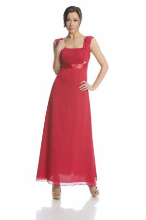 Дълга официална малинено червена рокля от шифон
