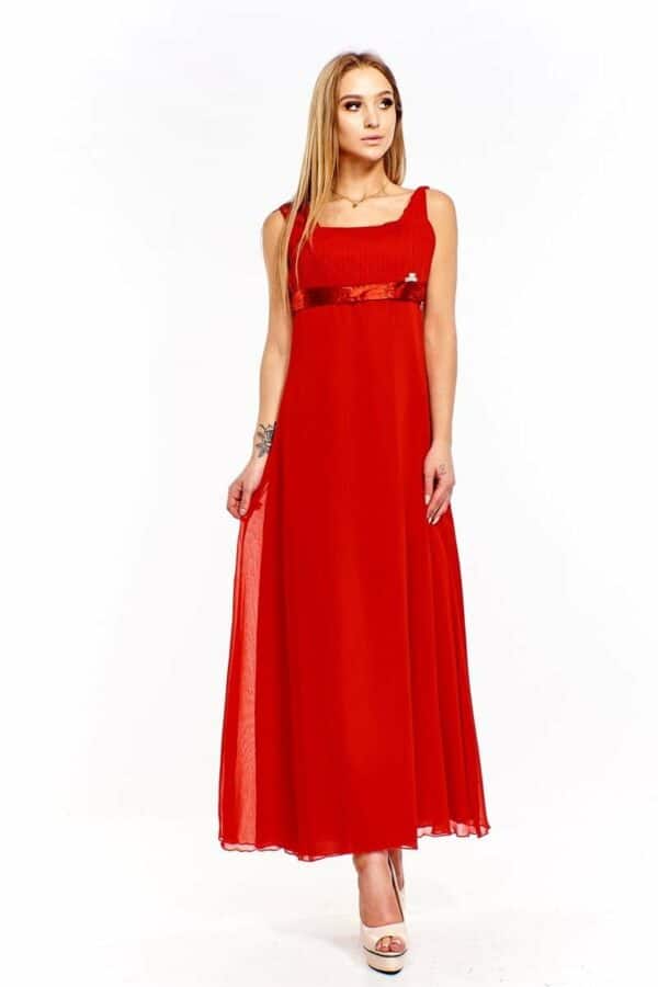 Дълга червена официална рокля от шифон