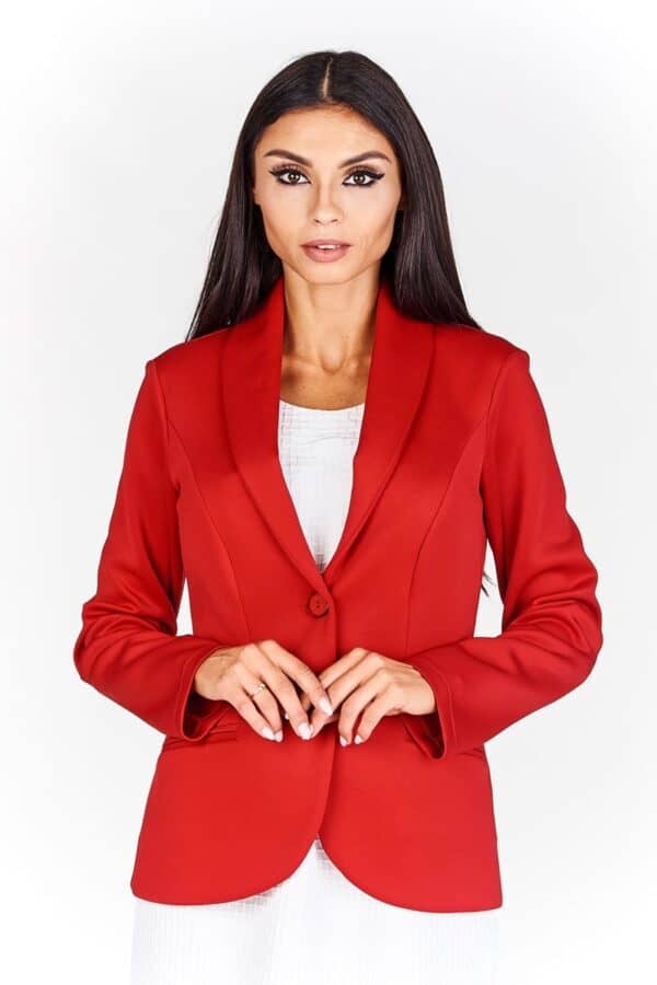 Червено дамско сако от трико с дълъг ръкав