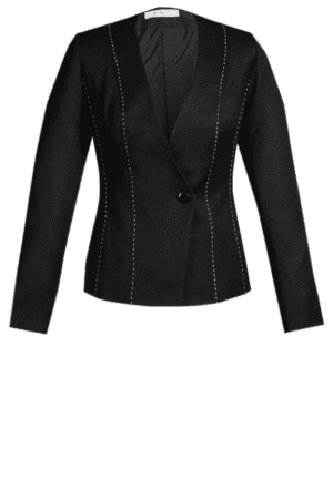 Черно дамско сако с дълъг ръкав и шпиц деколте