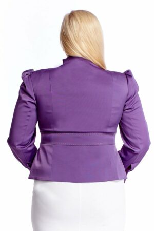 Лилаво дамско сако с дълъг буфан ръкав