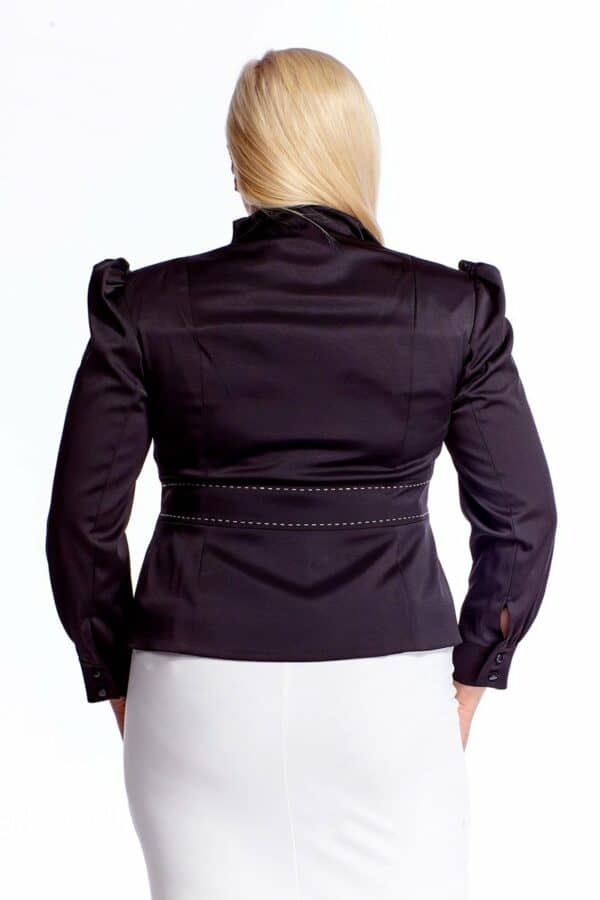Черно дамско сако с дълъг буфан ръкав