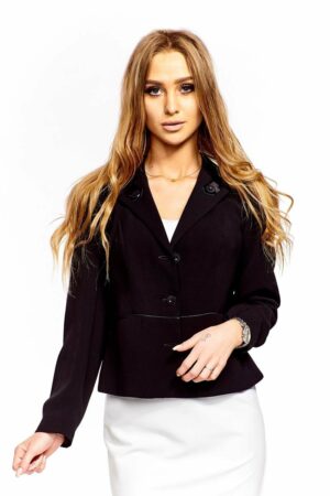 Класическо дамско черно сако с ревер с копчета