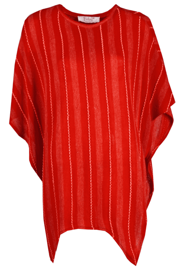 Червена дамска туника-пончо от фино плетиво