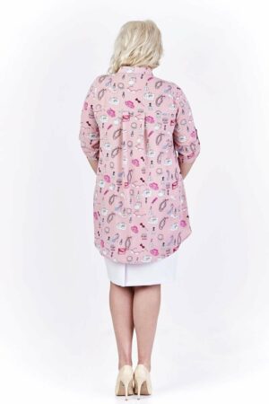 Риза-туника в розово с многоцветен принт