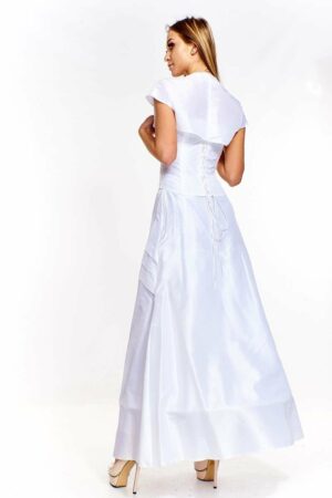 Дълга бяла бална рокля от тафта с бродерия