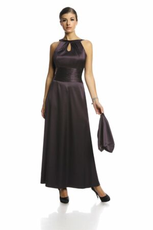 Дълга разкроена сатенена рокля в тъмно лилаво + болеро