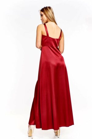 Дълга разкроена сатенена рокля в цвят бордо + болеро