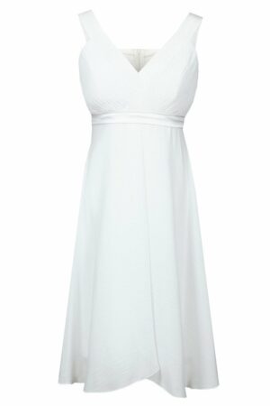 Официална рокля от шифон до коляното цвят бяло