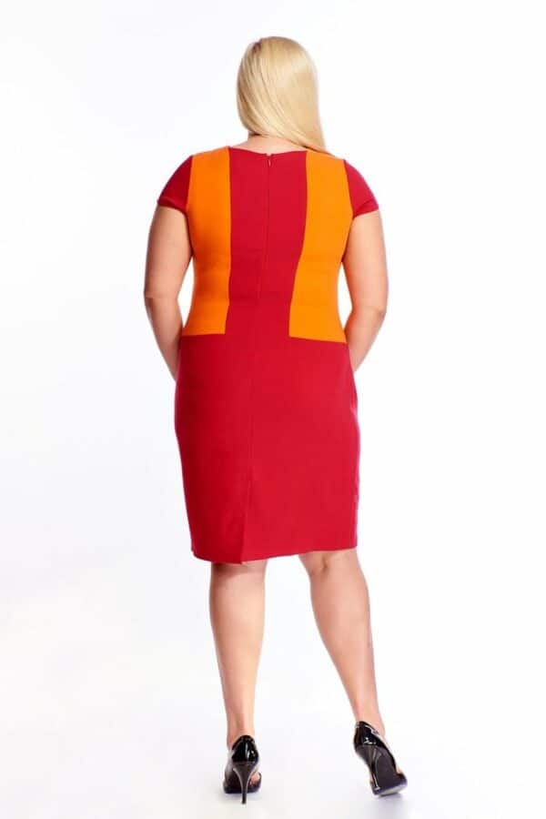 Лятна рокля с къс ръкав в рубинено червено и оранжево