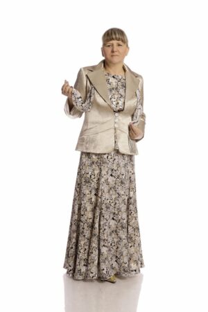 Дамски костюм от шифон с дълга пола - бежово и екрю