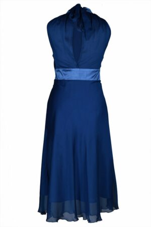 Официална разкроена синя рокля от шифон без ръкав
