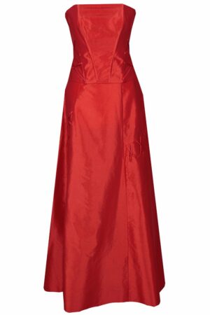 Официална дълга червена рокля с болеро - декоративни връзки