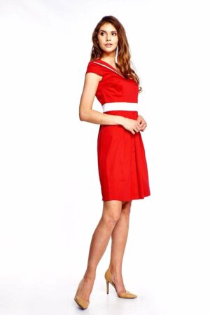 Елегантна лятна рокля с къс ръкав -червено и бяло