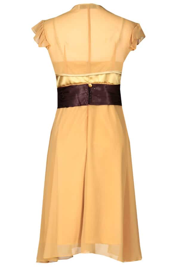 Ефирна жълта рокля с тънки презрамки и цвете на талията в комплект с болеро