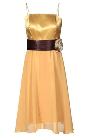 Ефирна жълта рокля с тънки презрамки и цвете на талията в комплект с болеро