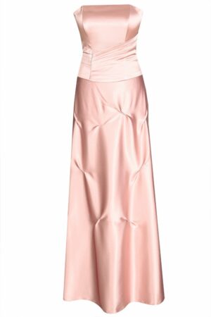 Дълга официална сатенена рокля в светло розово с корсет и болеро 019