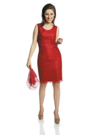 Официална рокля от тафта и дантела с болеро в  червено