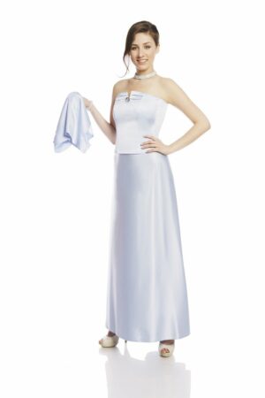 Дълга официална сатенена рокля с кристал 088 небесно синя
