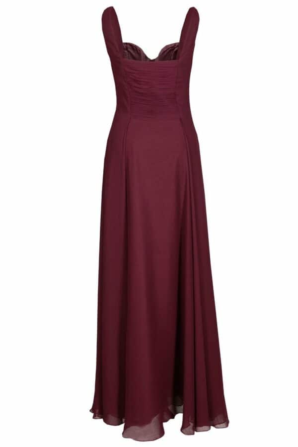 Дълга официална рокля от шифон с камъни - цвят бордо