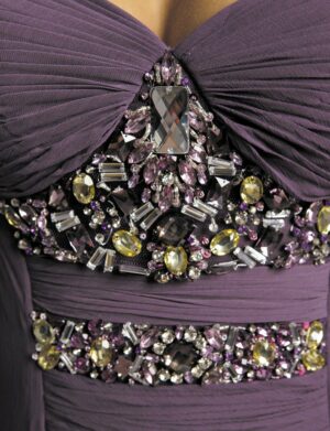 Дълга официална рокля от шифон с камъни - цвят лилав