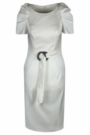 Сатенена бяла  рокля с къс ръкав с набор