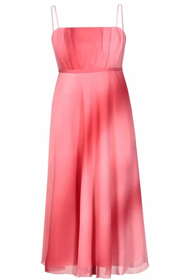 Лятна рокля от шифон с тънки презрамки - тъмно и светло розово