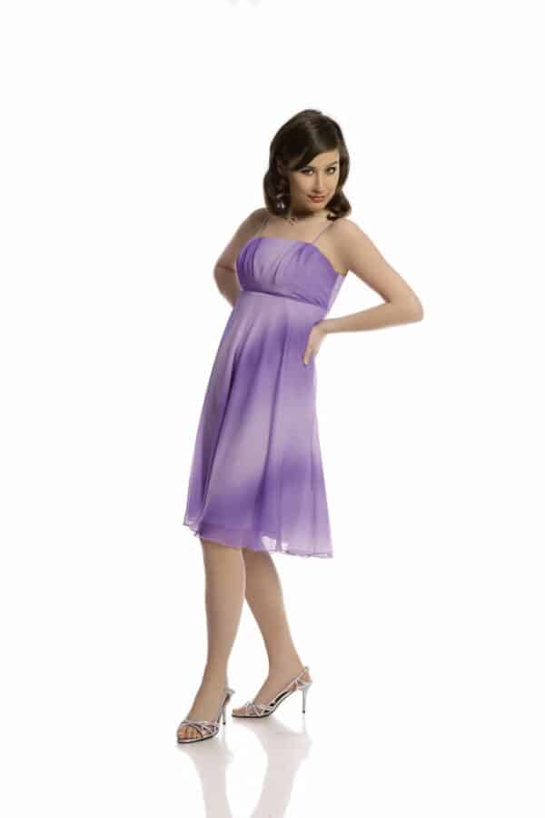 Лятна рокля от шифон с тънки презрамки - тъмно и светло лилаво