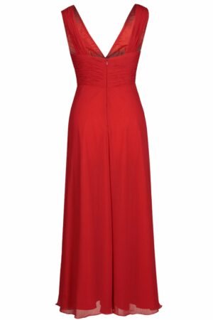 Официална червена рокля от шифон без ръкав - декорация с кристали