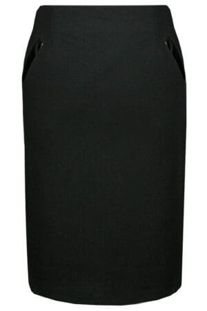 Зимна черна права пола декорирана с еко кожа