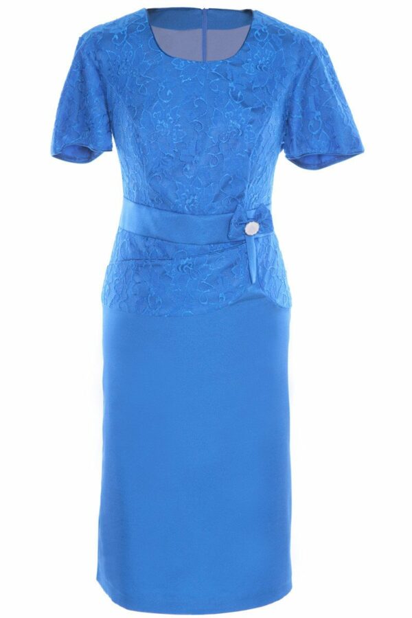 Официална рокля в синьо от сатен и дантела