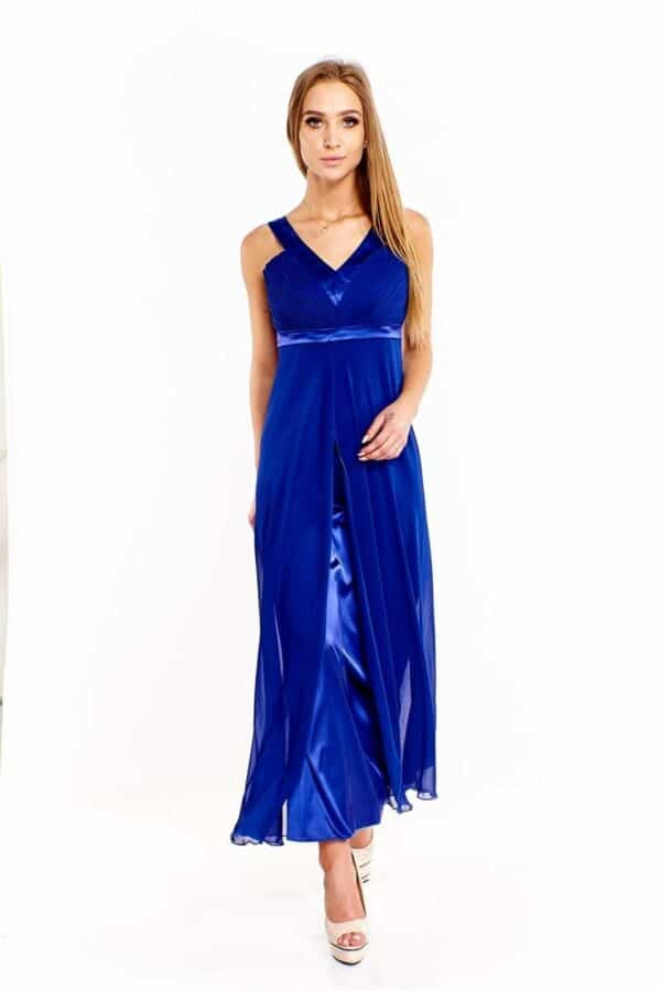 Официална дълга рокля от шифон в наситено синьо