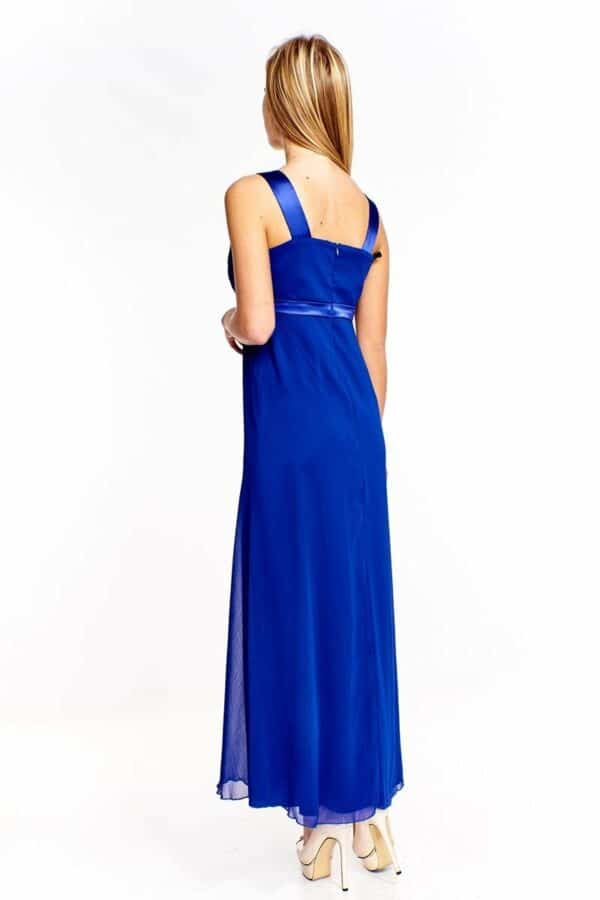 Официална дълга рокля от шифон в наситено синьо