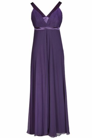 Официална тъмно лилава дълга рокля от шифон