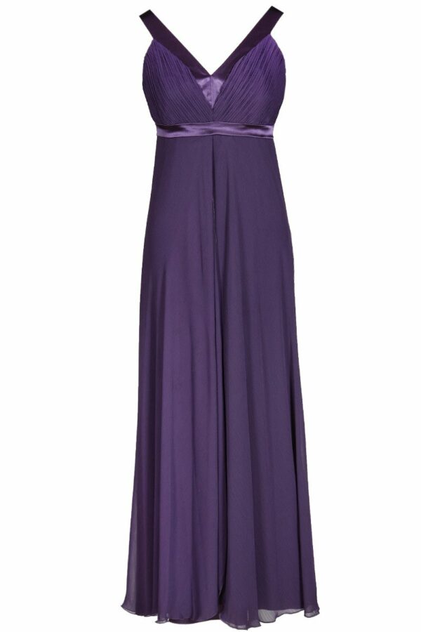 Официална тъмно лилава дълга рокля от шифон