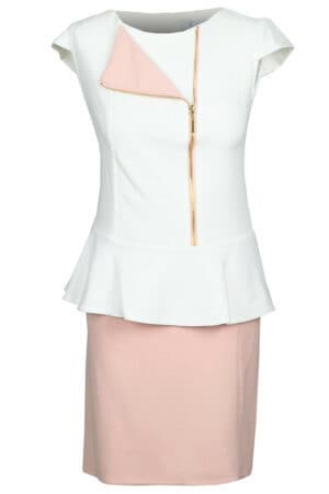 Дамски костюм бяла блуза с къс ръкав и светло розова пола