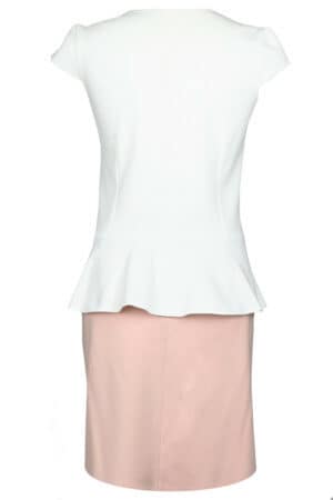 Дамски костюм бяла блуза с къс ръкав и светло розова пола