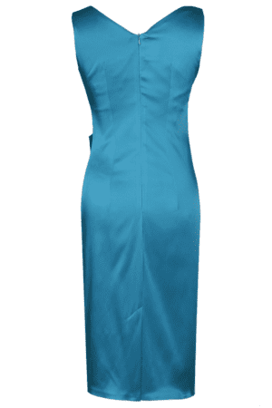 Тюркоазено синя сатенена рокля без ръкав